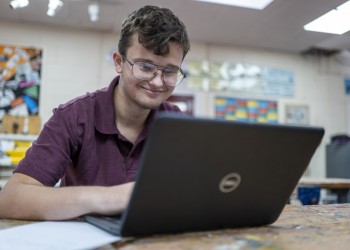 Student using a computer