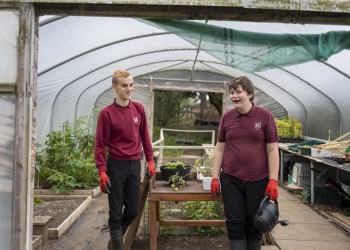 Students in greenhouse