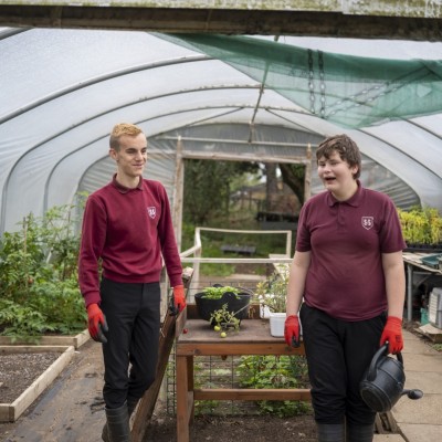 Students in greenhouse